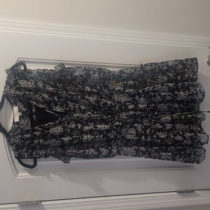 Sweet Somethings Black floral print tiered ruffle mini dress from lulus. Size L
